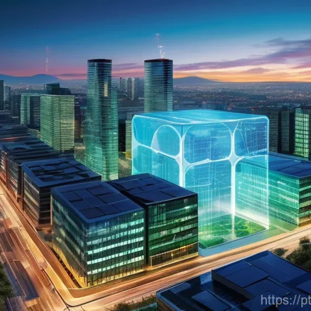 스마트 그리드 기술의 데이터 관리 및 분석 - **Prompt 1: The Intelligent City Grid**
"A vibrant, high-angle wide shot of a futuristic citysca...