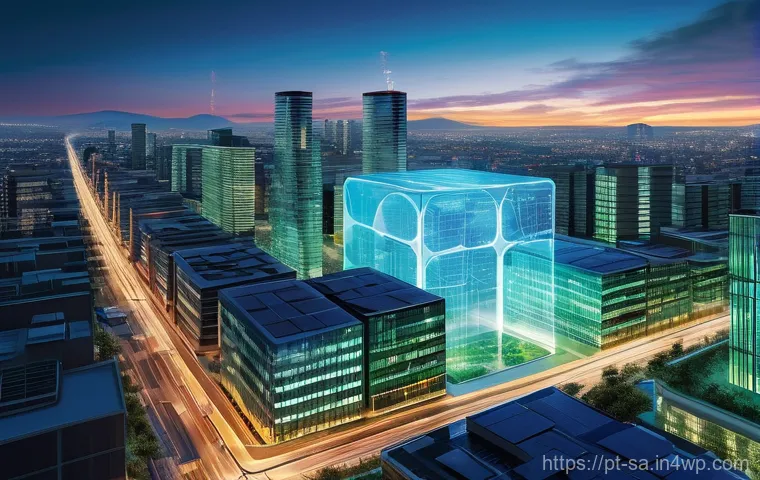스마트 그리드 기술의 데이터 관리 및 분석 - **Prompt 1: The Intelligent City Grid**
"A vibrant, high-angle wide shot of a futuristic citysca...