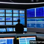 스마트 그리드와 전력망의 모니터링 시스템 - A high-tech smart energy grid control room in Brazil, featuring large digital screens displaying rea...