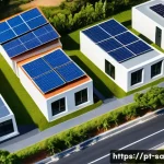 스마트 그리드 기술의 기후 변화 대응 전략 - A modern Brazilian urban neighborhood featuring residential homes equipped with rooftop solar panels...