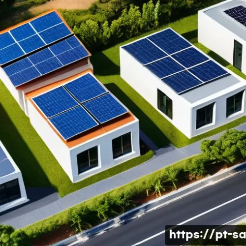 스마트 그리드 기술의 기후 변화 대응 전략 - A modern Brazilian urban neighborhood featuring residential homes equipped with rooftop solar panels...