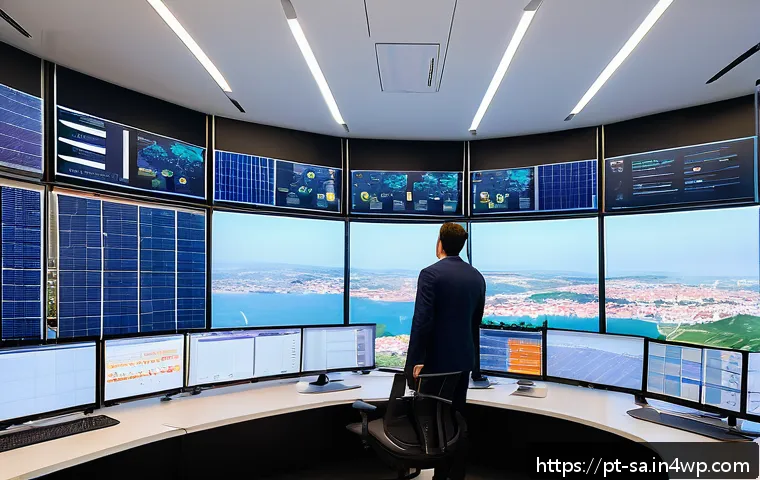 스마트 그리드 기술의 주요 기업 및 투자 현황 - A modern smart grid control center in Lisbon, Portugal, featuring large digital screens displaying r...